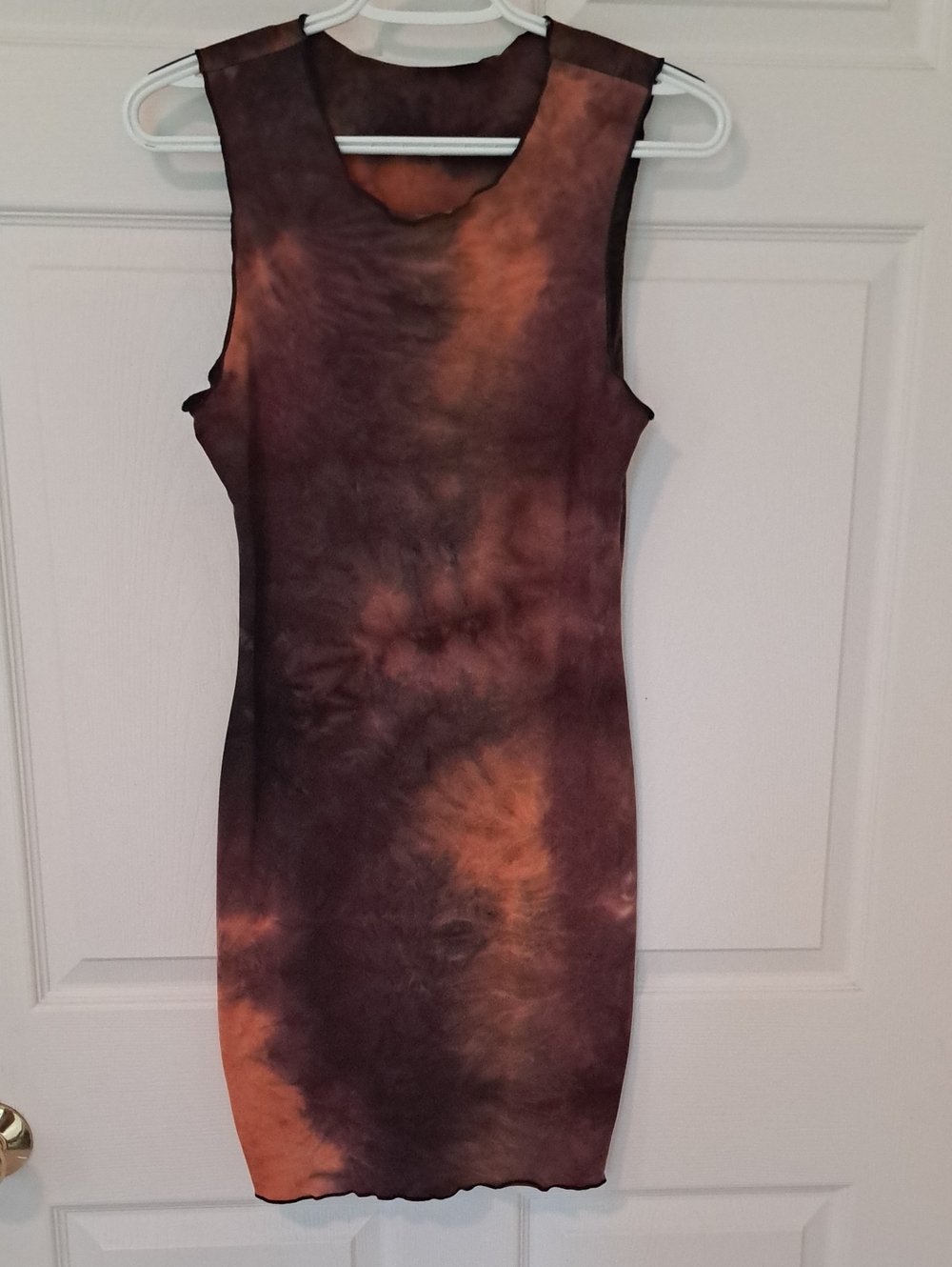 SHEIN Orange & Brown Tie-Dye Sleeveless Bodycon Mini Dress